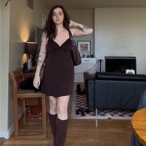 90s Chocolate Brown Babydoll Dress